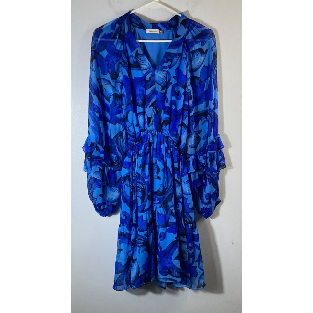 Womens Maude Vivante‎ V Neck Ruffle Dress Long Sleeve Blue XS #44